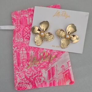 Lilly Pulitzer Gold Floral Earrings with Pearl Accent